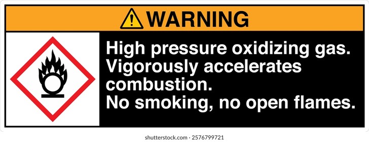 14 ANSI Z535 GHS Chemicals Label Warning High Pressure Oxidizing Gas Vigorously Accelerates Combustion No Smoking No Open Flames Horizontal Black.