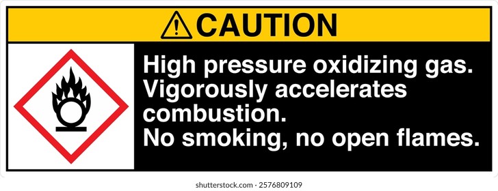 14 ANSI Z535 GHS Chemicals Label Caution High Pressure Oxidizing Gas Vigorously Accelerates Combustion No Smoking No Open Flames Horizontal Black.
