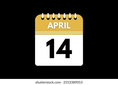 14 April calendar icon text page monthly web design on golden, black, and white background vector, icon, or illustration with the month of April 14