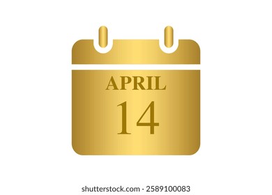 14 April calendar icon text page monthly web design on Golden and white background vector, icon, or illustration with the month of April 14