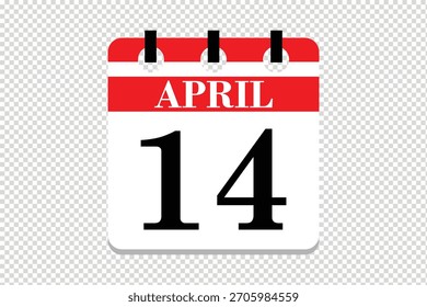 14 abril Calendario icono Vector, 14 fechas de abril mes calendario icono, fechas de abril 14 calendario icono, Vector calendario icono.