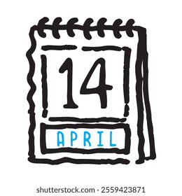 14 April date calendar - A simple yet elegant line art illustration of a date calendar captures the essence of organization and timekeeping. The clean lines and minimalistic design 
