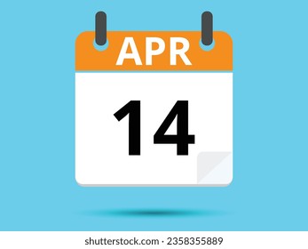 14 April. Flat icon calendar isolated on blue background. Vector illustration.