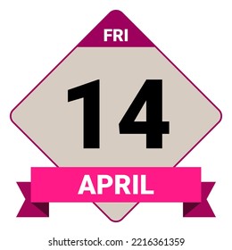 14 April, Friday. Date template. Useful design for calendar or event promotion. Vector illustration EPS 10 