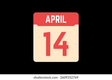 14 April icon text page monthly web design on coral, white, tangerine and black background vector, icon, or illustration with the month of April 14