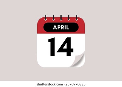 14 April month single day vector, illustration, calendar with rose red, black and off-white color background calendar April 14