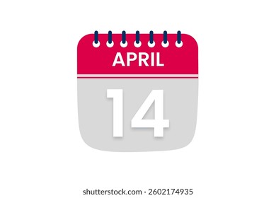 14 April month single day vector, illustration, calendar with red, off white and white color background calendar April 14