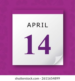 14 April. Purple vector daily calendar icon. Date and time, day, month.