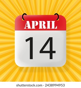 14 April. Speech bubble with 14 April. Business concept. 3d illustration. Pop art style. Vector line icon for Business and Advertising