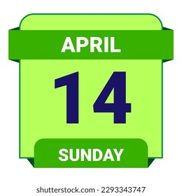 14 April, Sunday. Date template. Useful design for calendar or event promotion. Vector illustration EPS 10 File. Isolated on white background. 