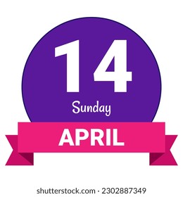 14 April, Sunday. Date template. Useful design for calendar or event promotion. Vector illustration EPS 10 File. Isolated on white background. 