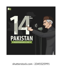 14 August 1947 independence day of pakistan Quaid e Azam vector illustration