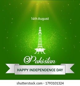  14 August 1947 pakistan independence day with tower of minor-e -pakistan. It is suitable for poster and banner. vector illustration.