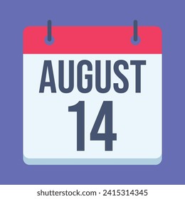 14 August Calendar. Blue Background. Vector Calendar.