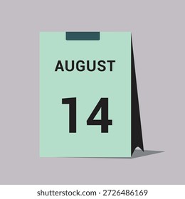 14 de agosto Calendario Fecha Icono Ilustración vectorial mínima de calendario de escritorio