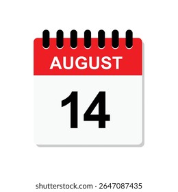 14 de agosto, ícone do calendário. Modelo de vetor de design de calendário. Dia da Independência do Paquistão 14 de agosto. Ilustração vetorial. 