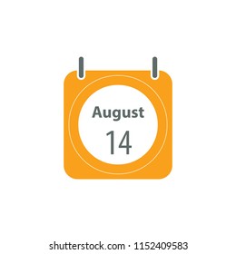 14 August calendar icon. Flat style vector calendar illustration