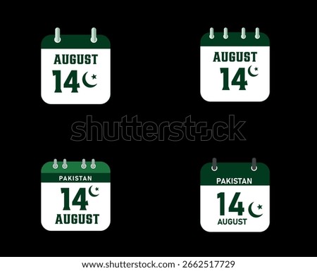 14 August Calendar Icon – Flat Vector Design for Pakistan Independence Day	