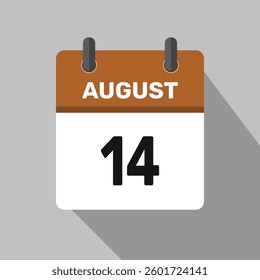 14 august calendar icon vector month date illustration design