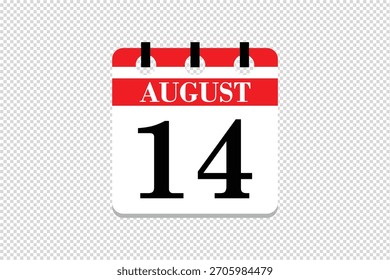 14 de agosto Vector de calendario, 14 fechas del mes de agosto icono de calendario, fechas del 14 de agosto icono de calendario, icono de calendario de Vector.