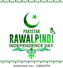 14 August Happy Independence Day district Rawalpindi Pakistan Social Media Post with Urdu and English Translation. Green Pakistan Independence day banner, 14 august Vector Illustration Poster