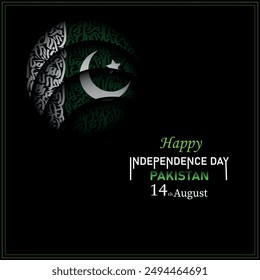 14 August Happy Independence day of Pakistan attractive Pakistan flag calligraphy, best for celebration greetings.