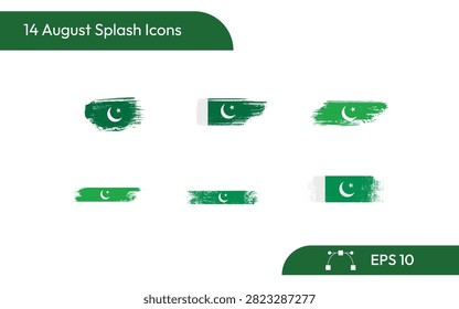 14 august independence brush paint icons collection