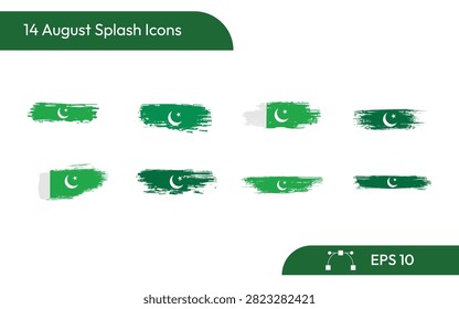 14 august independence Paint brush icons collection