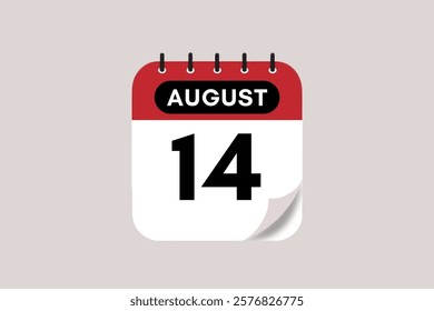 14 August month single day vector, illustration, calendar with rose red, black and off-white color background calendar August 14