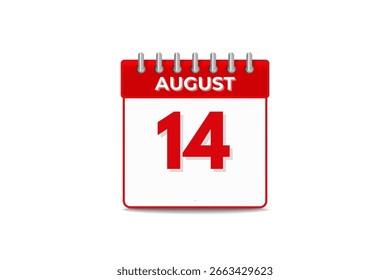 14 agosto mês vetor dia único, ilustração, calendário com preto e branco ícone de calendário de fundo de cor de agosto 14