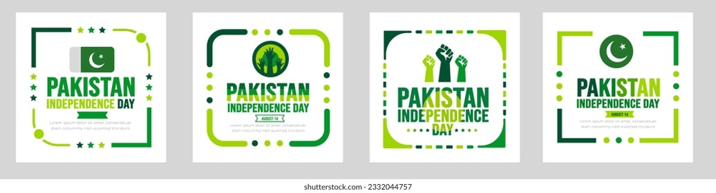 14 August Pakistan Independence Day social media post banner or sticker design template set.  background, banner, placard, card, and poster design template. Youm e Azadi