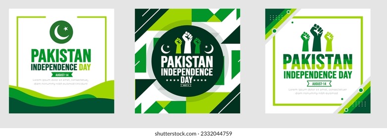 14 August Pakistan Independence Day social media post banner or sticker design template set.  background, banner, placard, card, and poster design template. Youm e Azadi