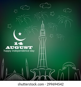 14 August. Pakistan Independence Day. Celebration Background. Vector Illustration