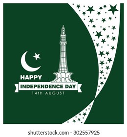 14 August. Pakistan Independence Day. Celebration Card. Vector Illustration