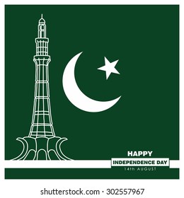14 August. Pakistan Independence Day. Celebration Card. Vector Illustration