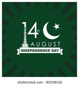 14 August. Pakistan Independence Day. Celebration Card. Vector Illustration