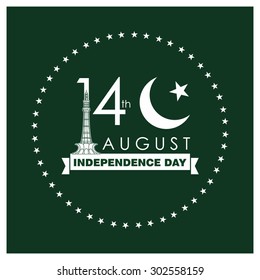 14 August. Pakistan Independence Day. Celebration Card. Vector Illustration