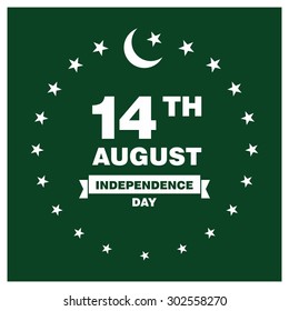 14 August. Pakistan Independence Day. Celebration Card. Vector Illustration