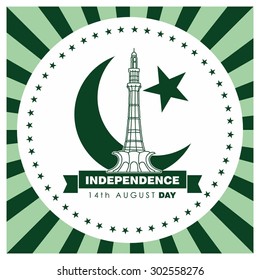 14 August. Pakistan Independence Day. Celebration Card. Vector Illustration
