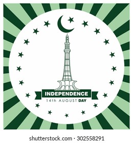14 August. Pakistan Independence Day. Celebration Card. Vector Illustration