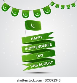 14 August. Pakistan Independence Day. Celebration Background,banners and buntings.  Vector Illustration