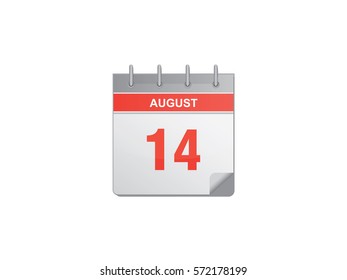 14 August red calendar vector illustration on white background