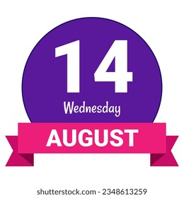 14 August, Wednesday. Date template. Useful design for calendar or event promotion. Vector illustration EPS 10 File. Isolated on white background. 