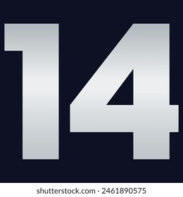 14 Classic Vintage Sport Jersey  Uniform numbers in black with a black outside contour line number on white background for American football, Baseball and Basketball or soccer for shirt