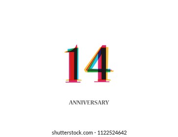 14 Colorful Anniversary logotype design isolated on white background