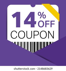 14% Coupon promotion sale for a website, internet ads, social media gift 14% off discount voucher. Big sale and super sale coupon discount. Price Tag Mega Coupon discount with vector illustration.