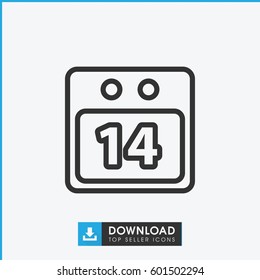 14 date calendar icon. simple outline 14 date calendar vector icon. on white background.