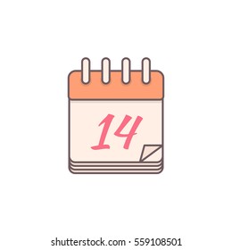 14 date calendar St. Valentine's day holiday. Simple vector symbol for sweet romantic design.