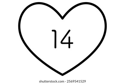 14 Dated Hearts, Simple and cute black and white Valentine's Day icon, Vector Illustration