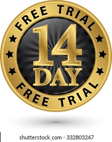 14 day free trial golden label, vector illustration 